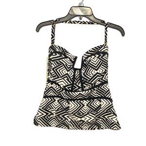 Island Waves Estilo Black & White Swim Suit Top with Halter Strap Women’s 8 NWOT